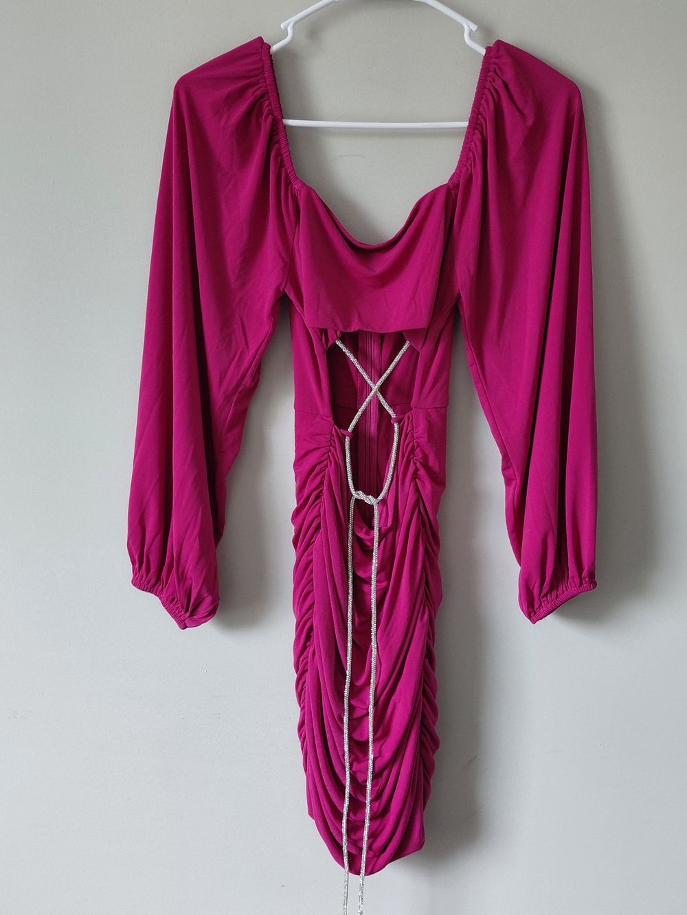 Selfie Leslie Hot Pink Ruched Cutout Mini Dress